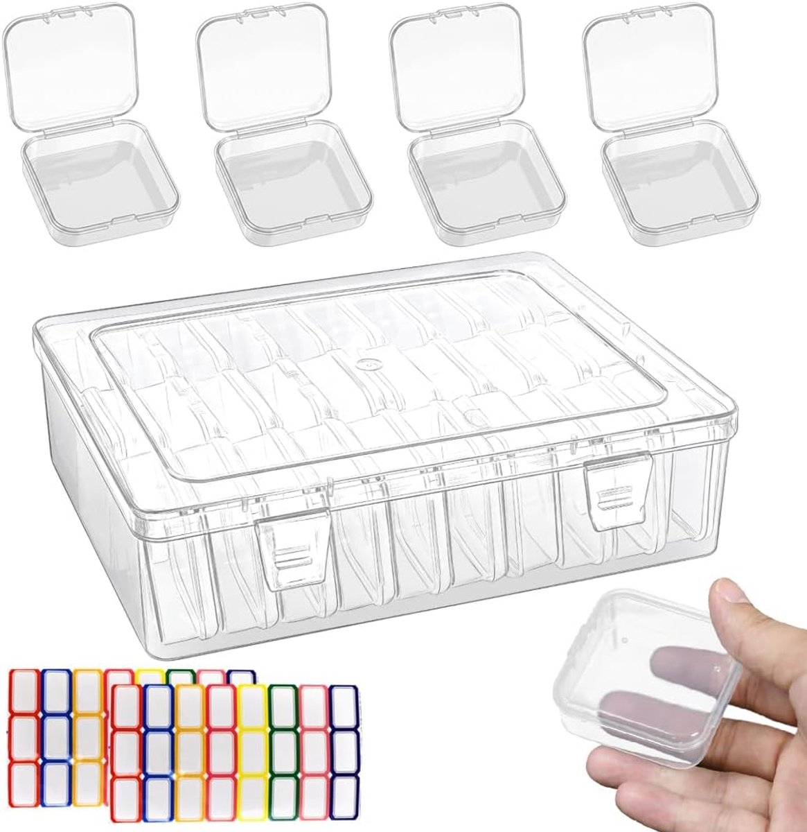 Bakjes met Deksel met 30 Kleine Transparante Plastic Doosjes 5,5×5,5×2cm