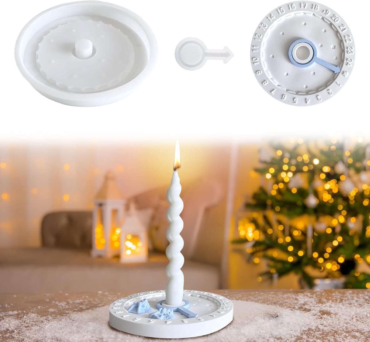 Kaarsenhouder, gietvormen, siliconen adventskrans, ronde gietvorm, kaarshouder, Kerstmis, adventskalender voor Halloween en Kerstmis