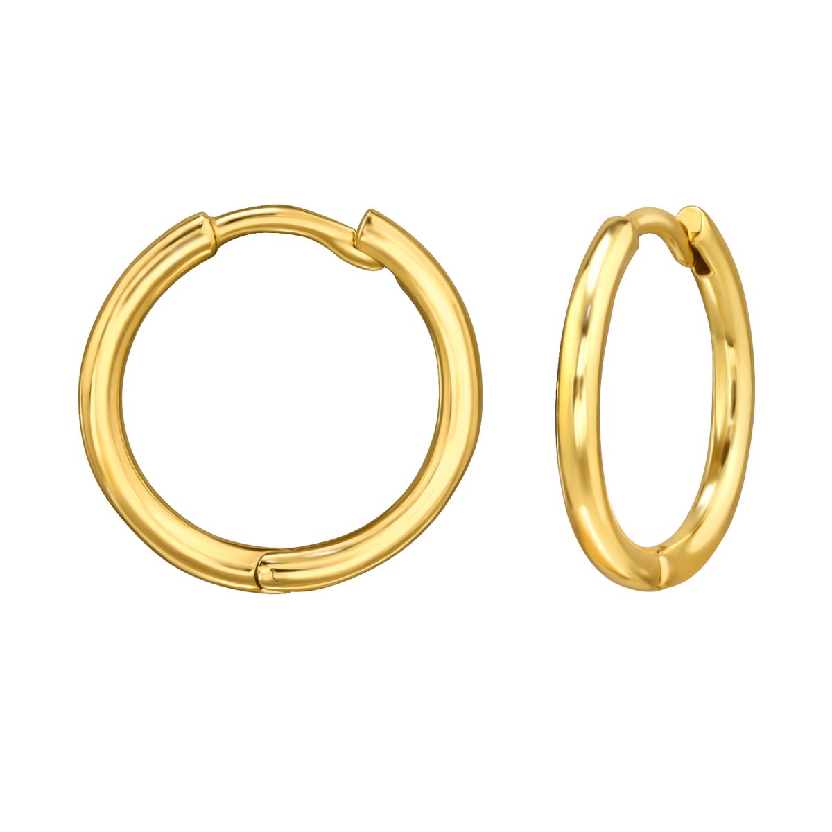 Joy|S - Zilveren oorbellen - 14 mm oorringen egaal - gold plated - klapscharnier sluiting - sterling zilver 925