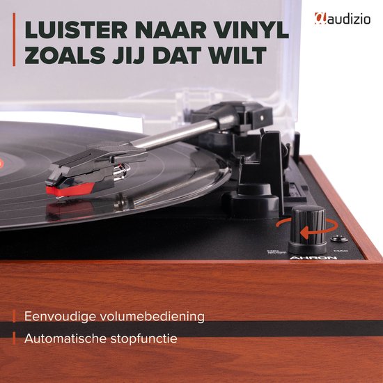 Platenspeler met speakers - Audizio Akron - LP speler - Bluetooth - AUX - 3 snelheden - Kersen houtlook — afbeelding 3
