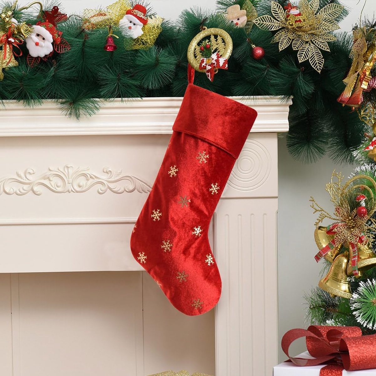 Kousen Sneeuwvlok Kerstkousen 48cm Kerstkous voor Kerstboom Cadeaubox Decoratie