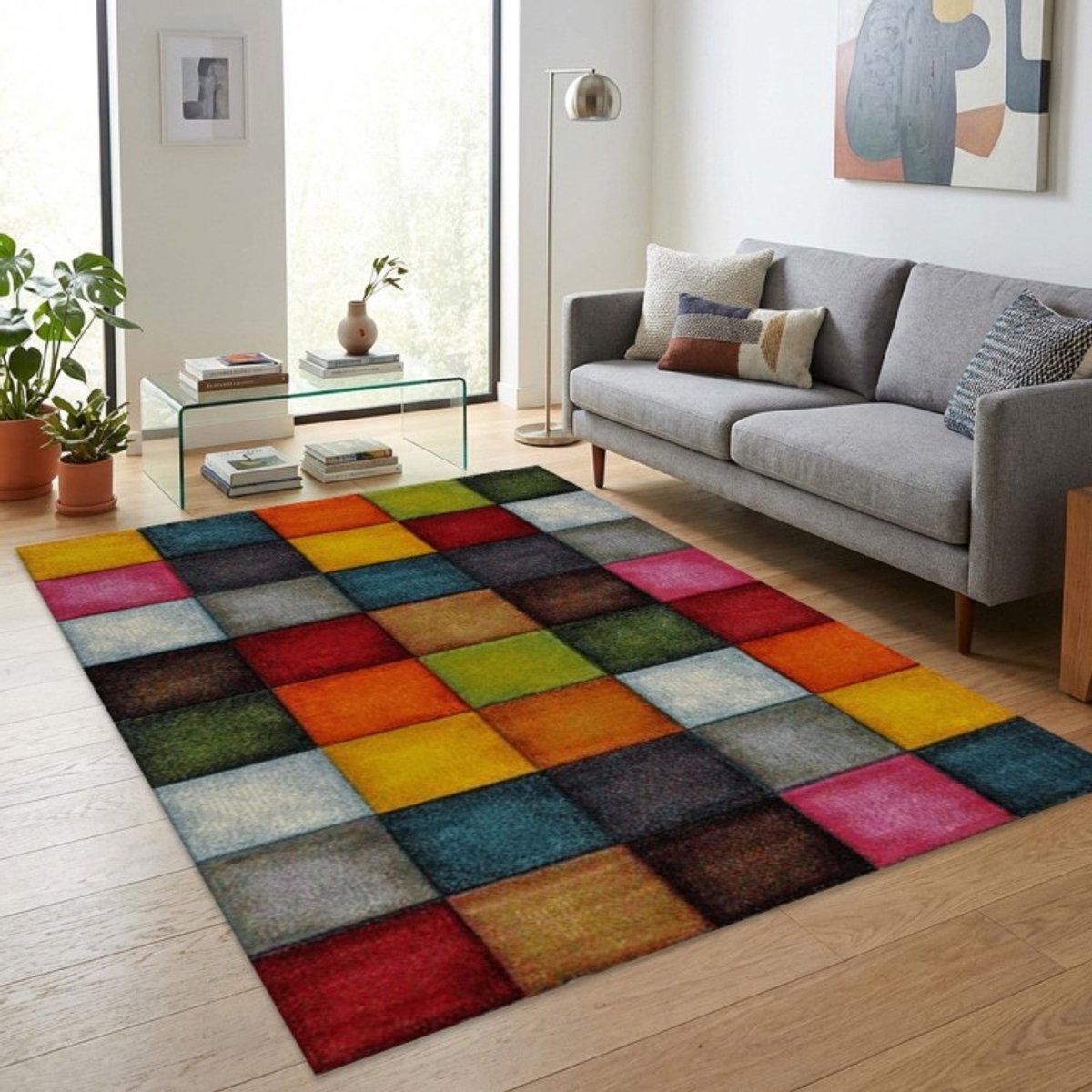 TapisTrend Designer tapijt Multicolor 200x290 cm Veelkleurig geometrisch vloerkleed met een dambordpatroon van kleurrijke vierkanten
