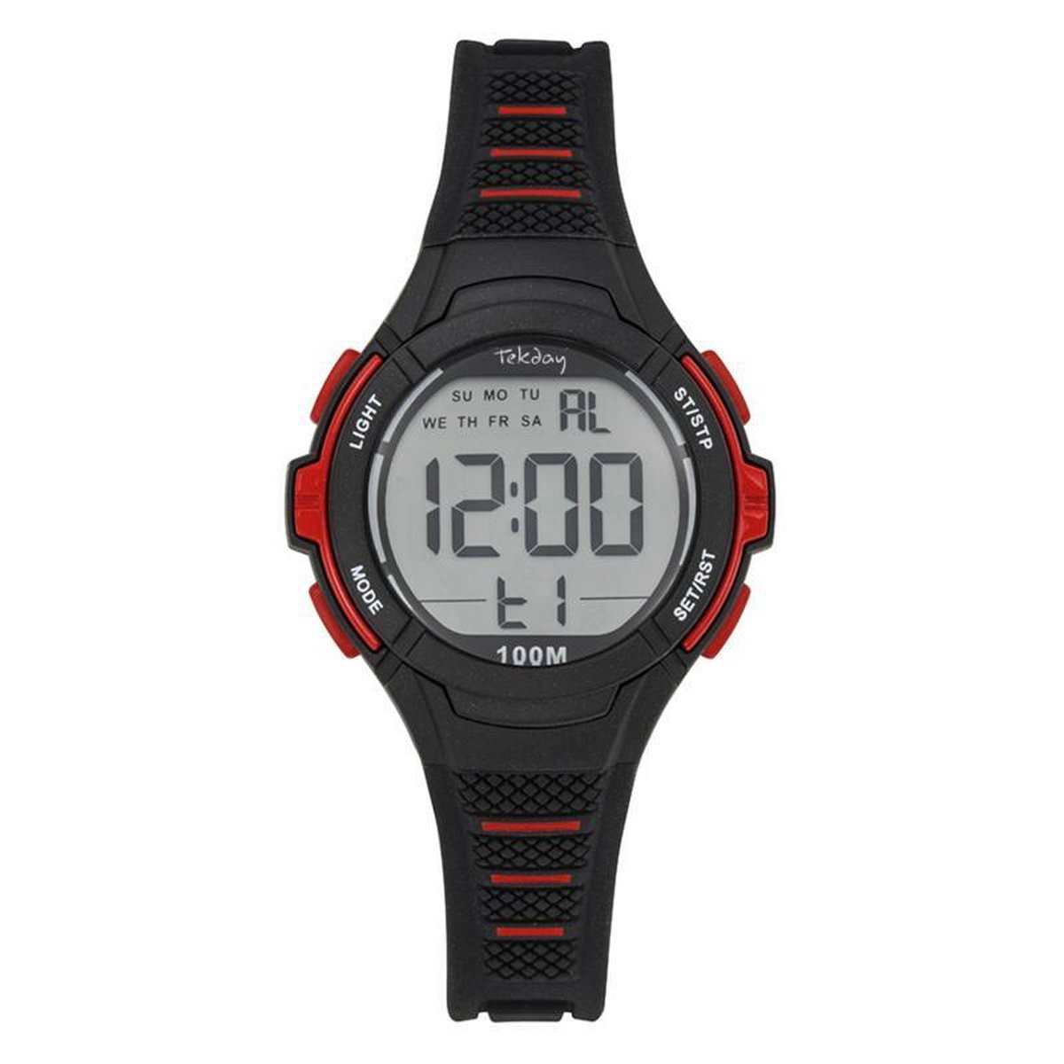 Tekday 654662 digitaal horloge 35 mm 100 meter zwart- rood