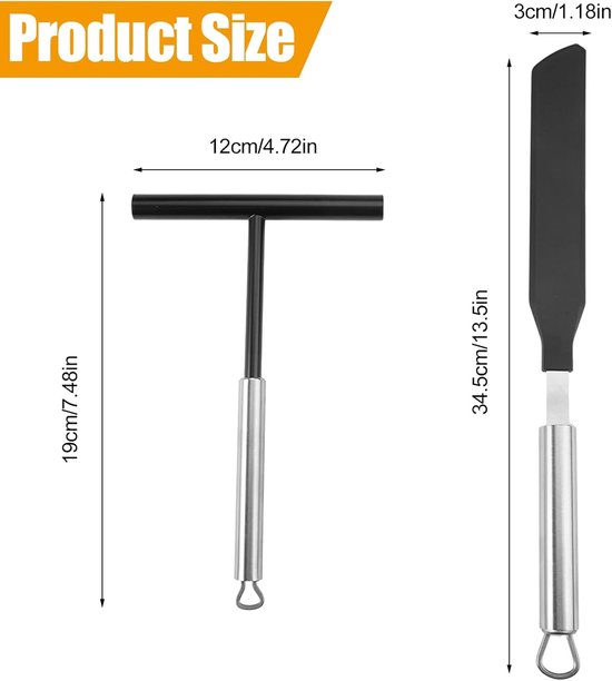 2 stuks crêpestrooier en spatel roestvrij staal, crêpe-accessoireset — afbeelding 2