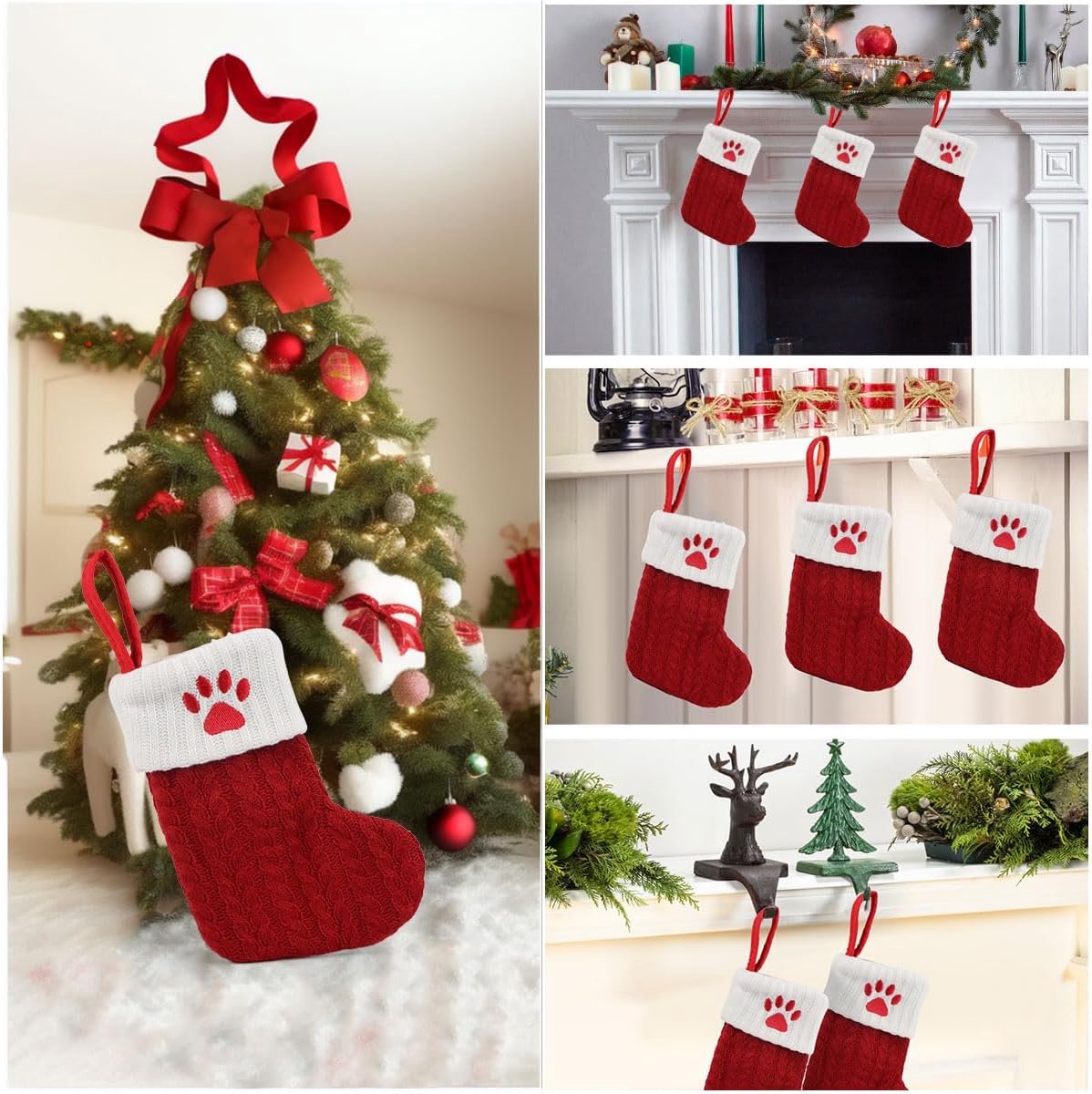 Kerstkous met kattenpoot, kerstdecoratie kerstcadeautas, kerstsokken, kerstkous, cadeau, hangende kousen, kerstkousen, gebreide kerstsokken