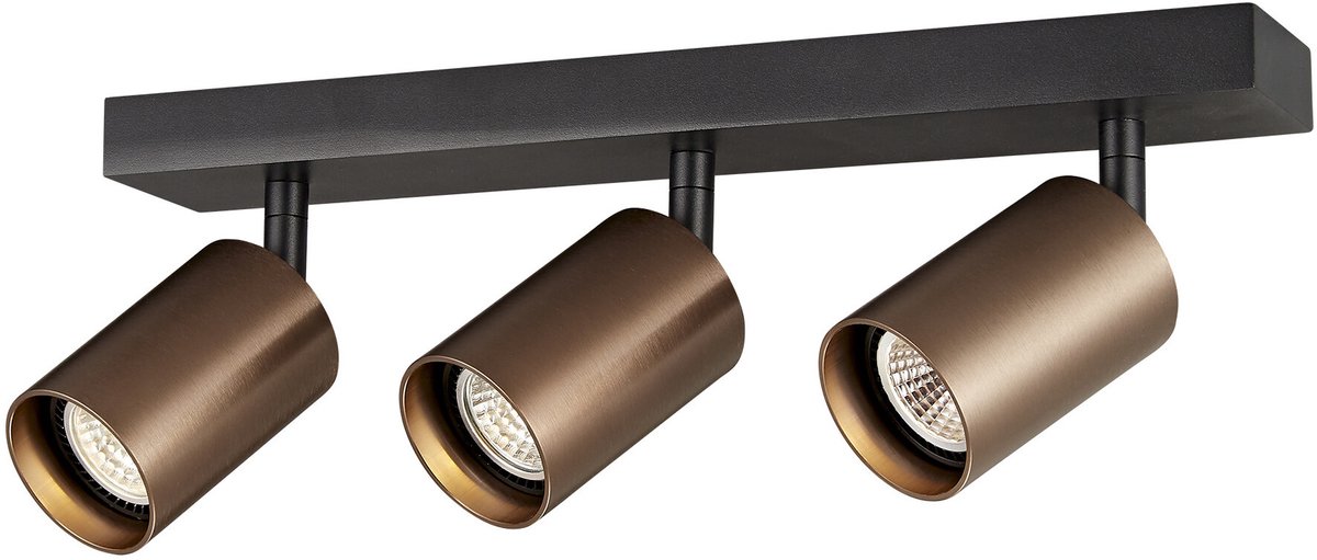 Taboo plafondspot 3-lichts, GU10 (excl.), aluminium zwart en geborsteld brons, 350 x 145 x 60 mm, IP20, dimbaar