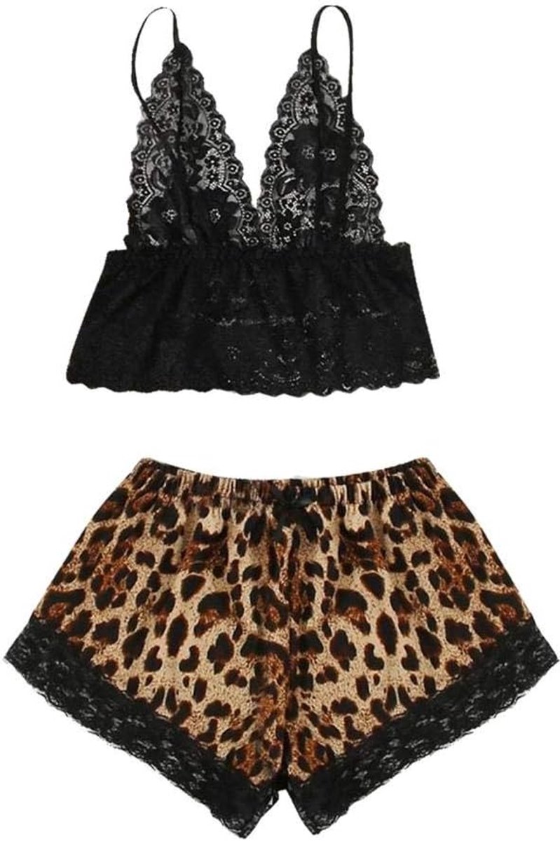 Kleding Vrouwen Nachtkleding Erotische Lingerie See Through Bh Slips Ondergoed Porno Kostuum Luipaard Print Satijn