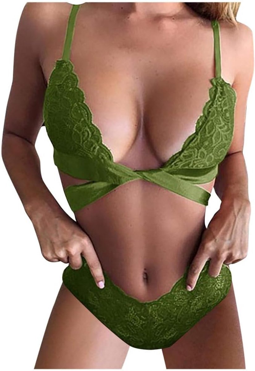 Lingerie Dameslingerie Sexy Lingerie Dames Sexy Kanten Slips Ondergoed Strik Doorzichtige Erotische Kant Linger-green_S