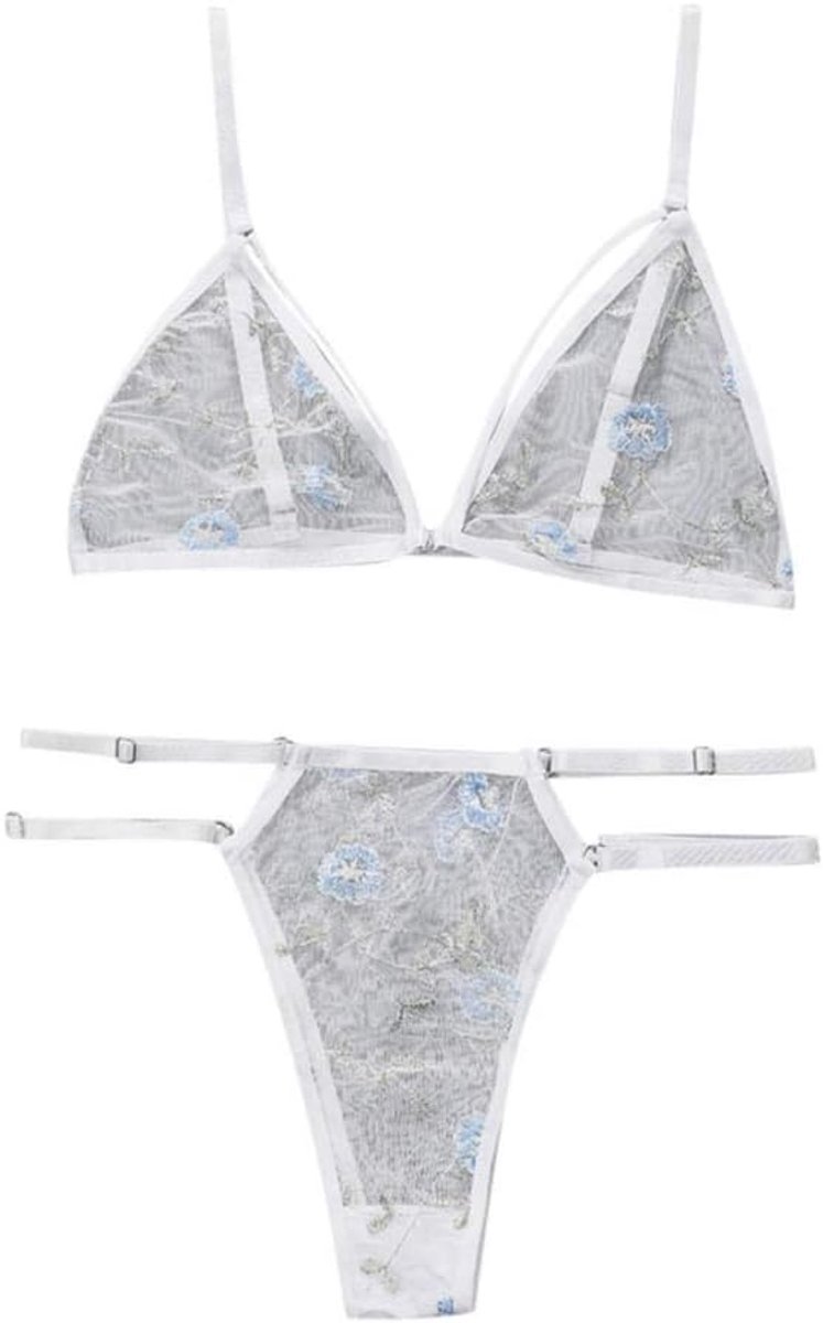 Lingerie Dameslingerie Ondergoed Vrouwen Erotische Lingerie Kant Sexy Nachtkleding Beha G-String Kostuum Perspective-White_L