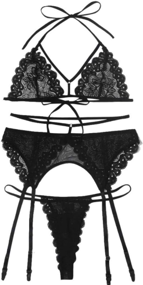 Lingerie Dameslingerie Vrouwen Plus Size Sexy Lingerie Kanten Beha + String Kousenband Verleiding Ondergoed Erotische Porno Nachtkleding Set