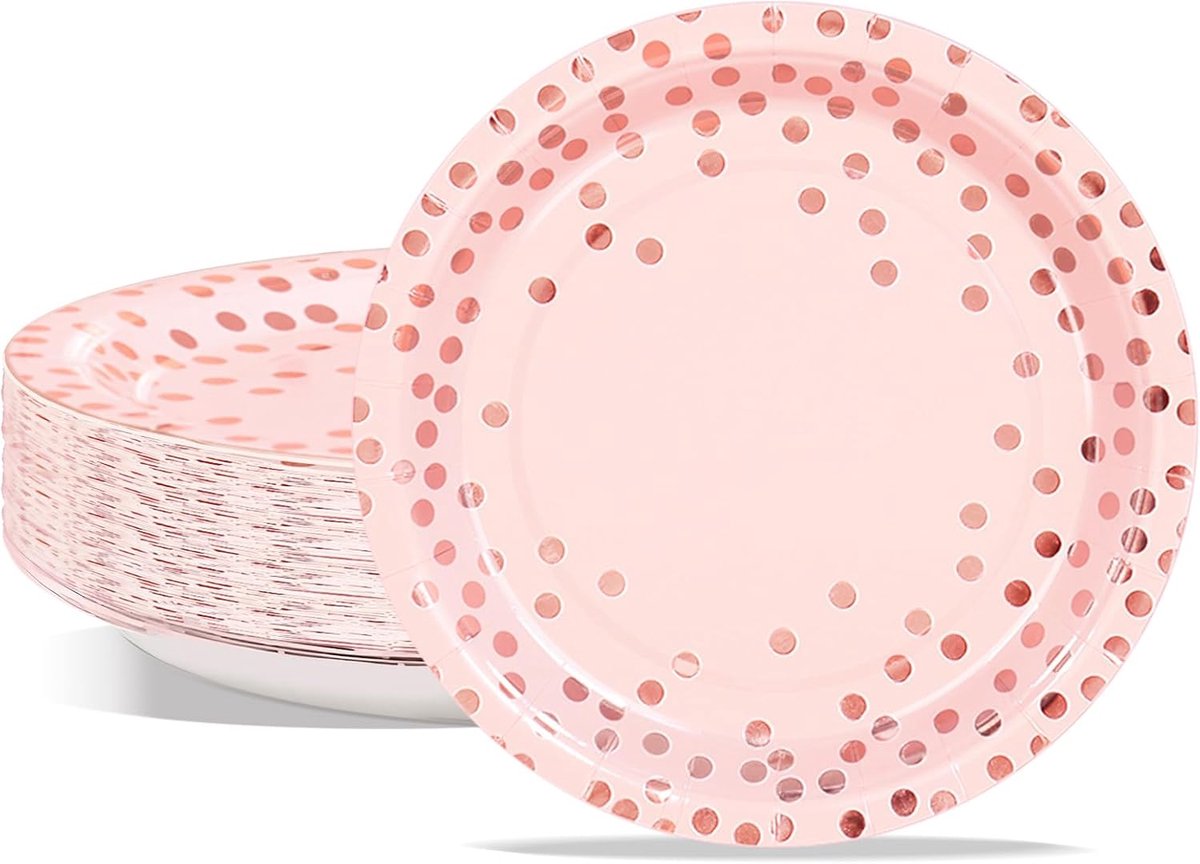 Borden voor feestbenodigdheden, 9IN 50 stuks roze en roségouden dessert, taartborden, zwaar belastbare feestbord voor verjaardag, afstuderen, bruiloft, verloving, babyshower