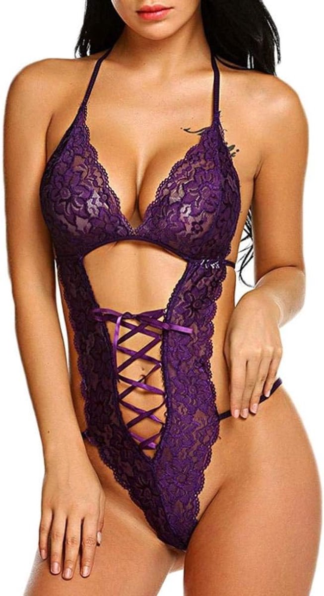 Dameskostuums Porno Vrouwen Diepe V Halter Erotische Lingerie Kanten Beha Bandage Ondergoed Sex Verleiding Dames Hollow