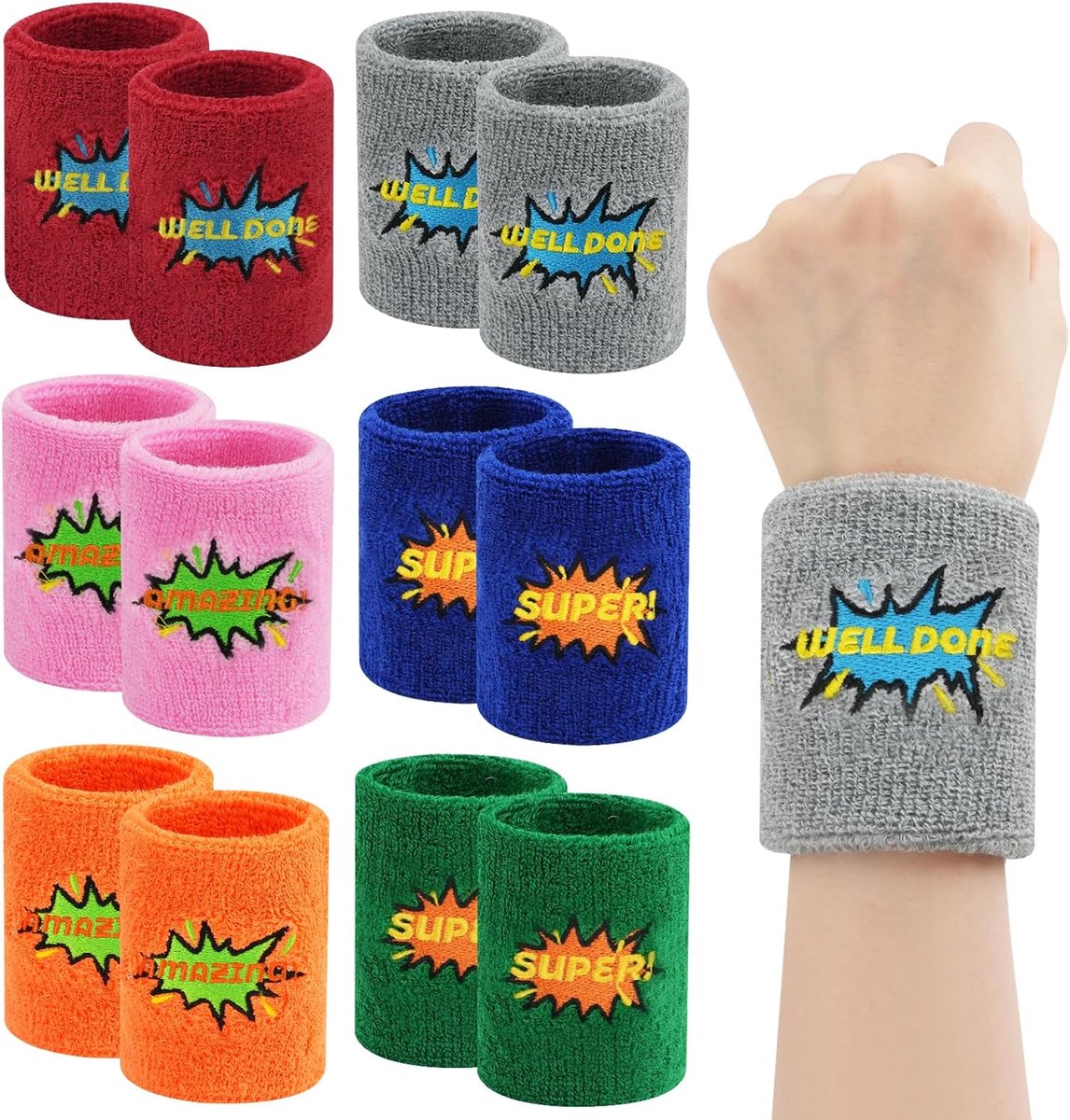 12 stuks sportarmbanden, kleurrijke zweetbanden voor mannen en vrouwen, badstof zweetband, ademende polsbanden, dikke katoenen banden voor basketbal, voetbal, tennis, sport party favorieten