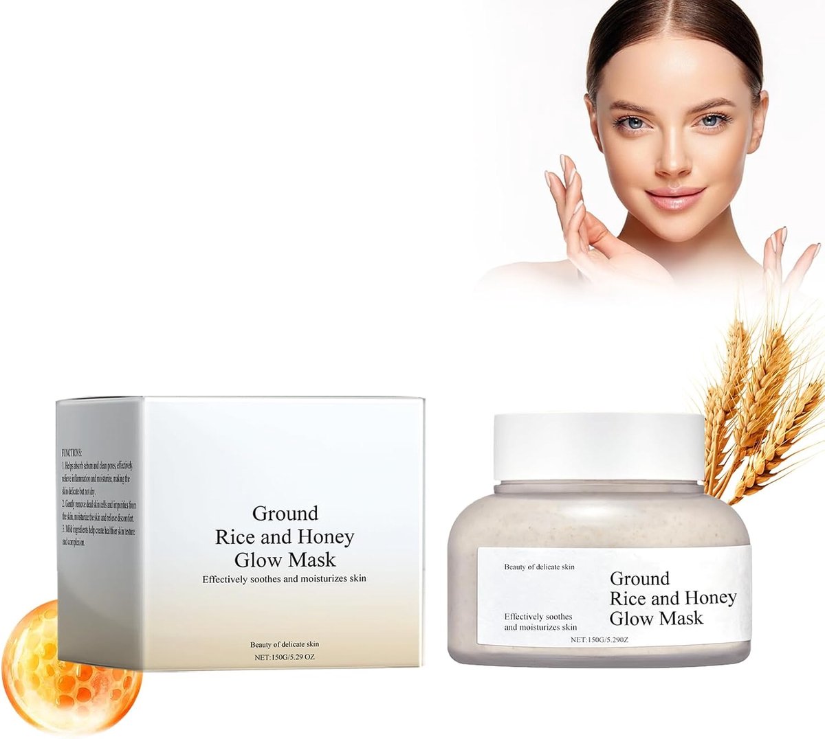 Rijst & honing, rijsthoning, spa, masker, rijst en honing, gloed masker, rijsthuizenpoeder, glow-masker van gemalen rijst en honing, rijst céramide crème voor alle huidtypes
