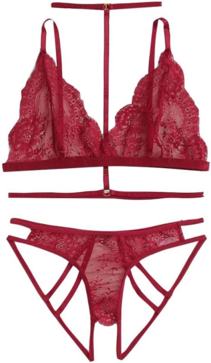 Kleding Erotische Lingerie Vrouwen Porno Bondage Kanten Beha Strik Kousenband Set Ondergoed String Verleiding Sexy Set