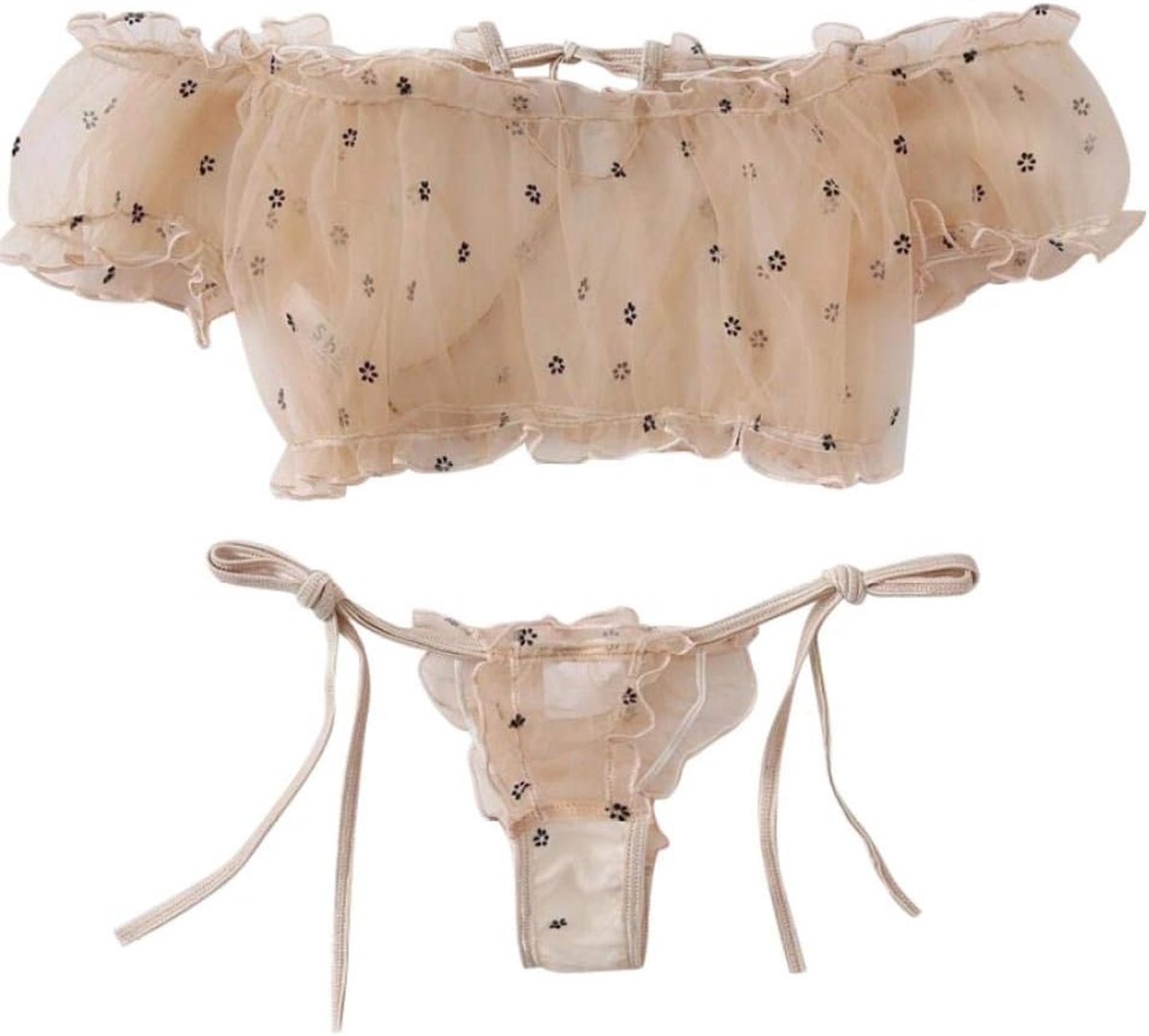 Dameskostuums 2 ST Vrouwen Erotische Lingerie Borduren Kant Bandjes Kanten Beha String Verleiding Ondergoed SexyLadies Nachtkleding Sets-Beige_3XL