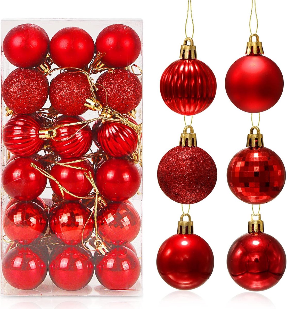 Kerstballen, rood, 36 stuks, kunststof kerstballen, 4 cm, kerstballen, boomversiering, kerstboomballen, set voor feestjes, kerstversiering