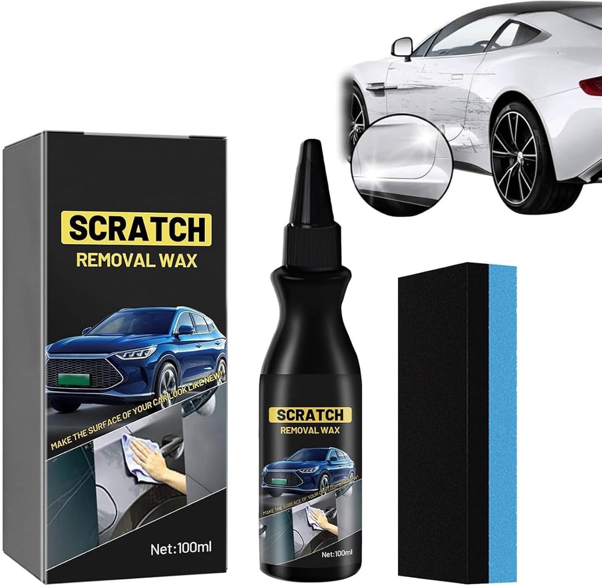 2025 Krasverwijderaar voor auto, krasverwijderaar, autoreparatiecrème, krasverwijderaar, krasverwijdering, anti-kras pasta, reparatie, met spons, 100 ml