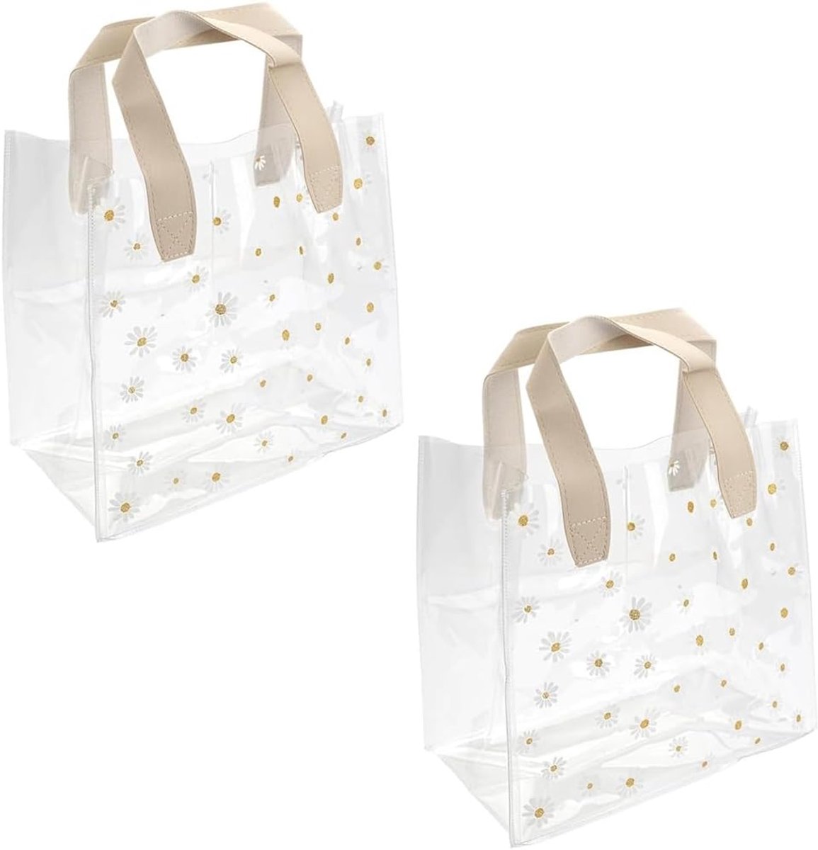 2 stuks transparante cadeauzakjes, doorzichtige tas met handgrepen, pvc-cadeauzakjes met madeliefjespatroon voor feestgeschenken, bruiloften