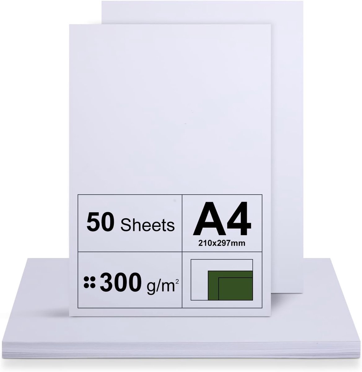 Papier, 300 g/m², 50 vellen premium printerpapier, wit A4, onbedrukt voor knutselen, presentaties, wenskaarten