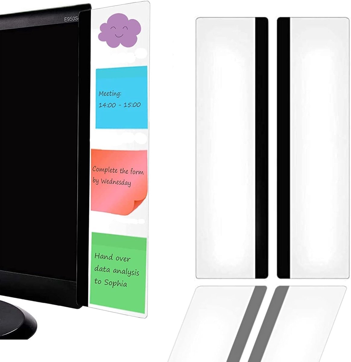 Memobord, memopaneel, computerzijpaneel, zelfklevende notities voor computerzijpaneel, bericht met multifunctioneel scherm, transparant, memobord van acryl links en rechts