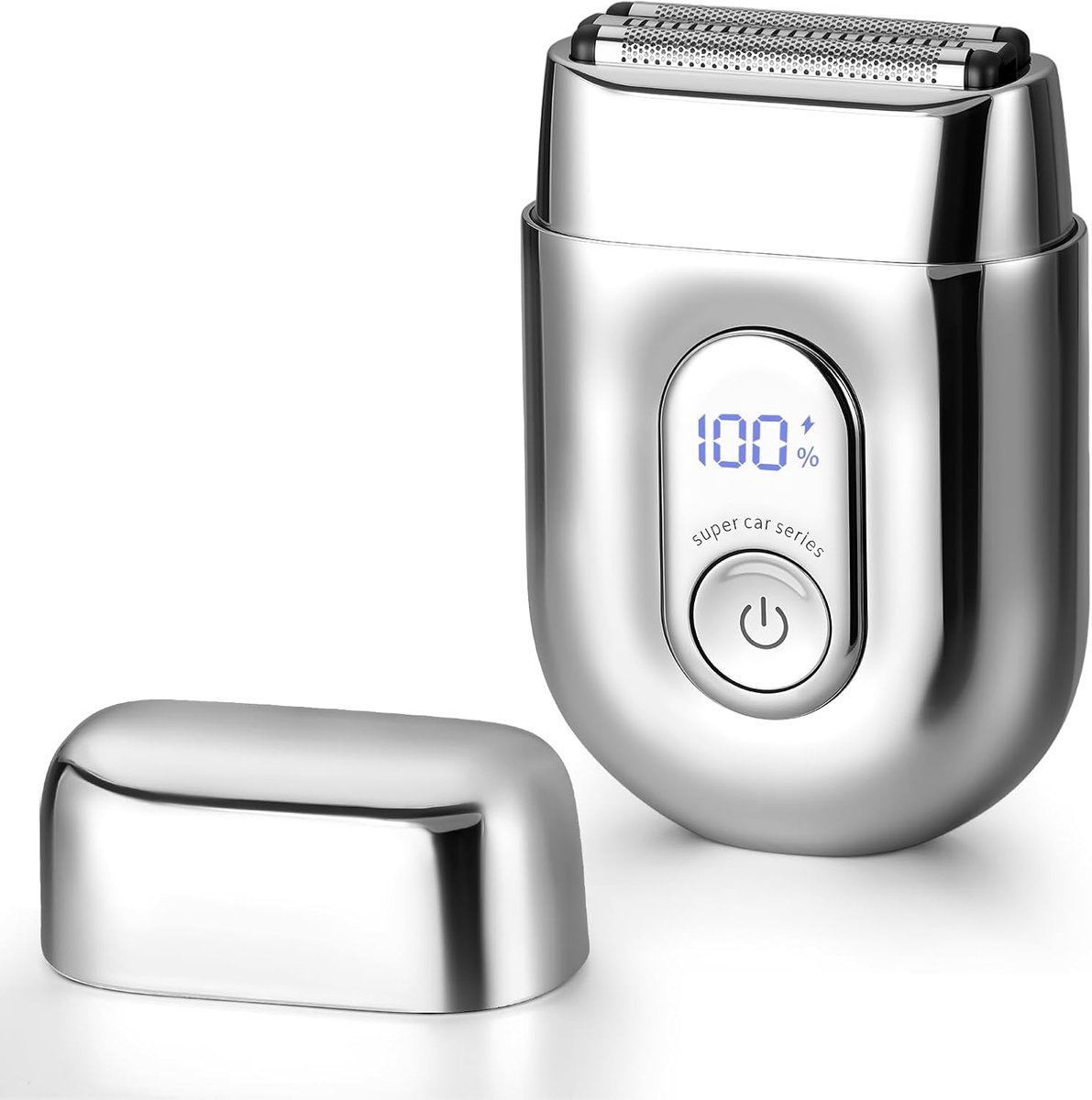 Mini Elektrisch Scheerapparaat Heren Zilver – Draadloos Reisscheerapparaat met Magnetische Scheerkop, LED-Scherm & USB-C – 7000 RPM – IPX6 Waterbestendig