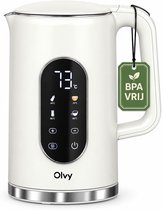 Olvy Waterkoker met Temperatuurregeling - Crème - Warmhoudfunctie - RVS - Dubbelwandig - Elektrisch - 1.7 Liter - 2200W