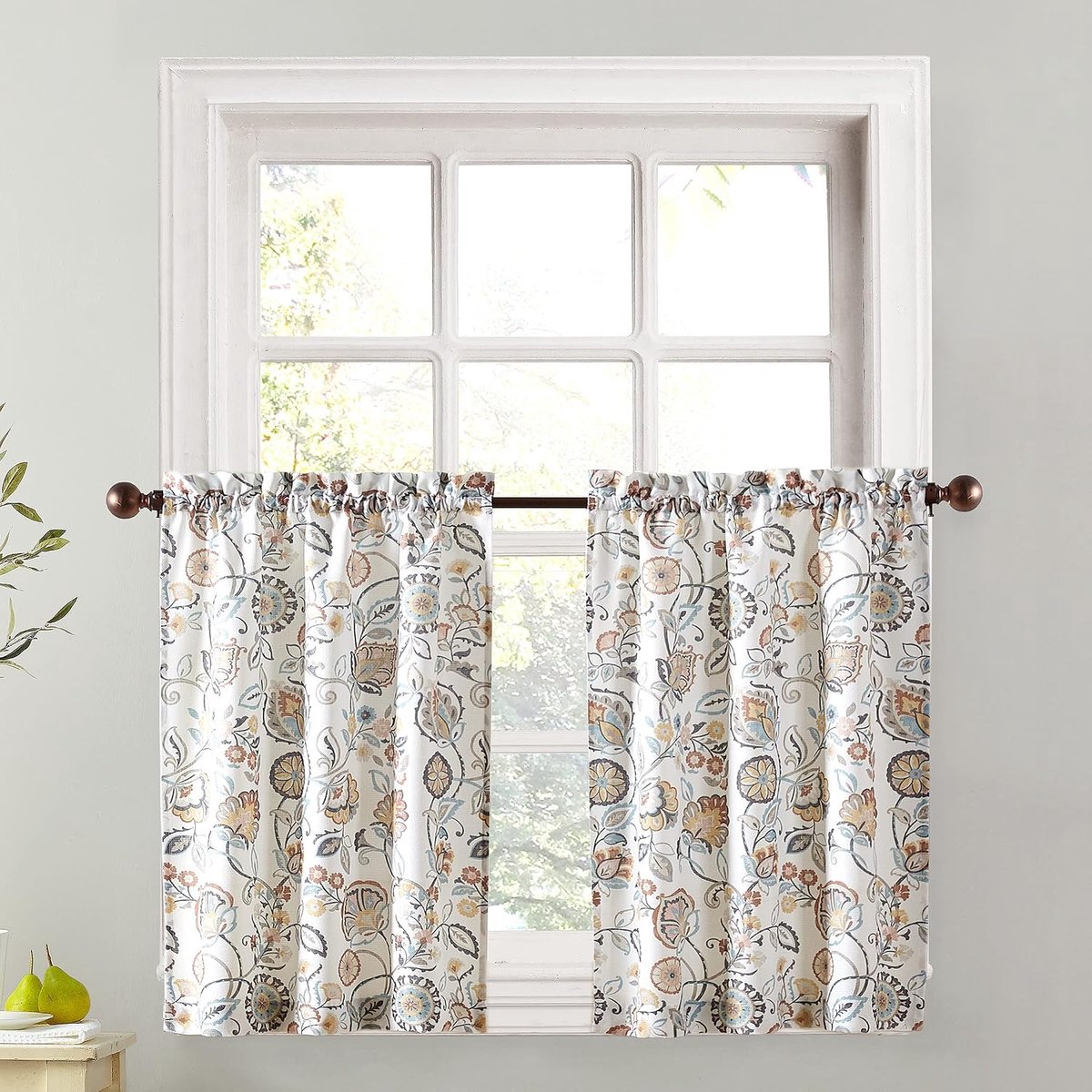 918 Signy Jacobean Patroon Semi-Sheer Rod Pocket Keukengordijn Tier Pair, 54 "x 36", Wit