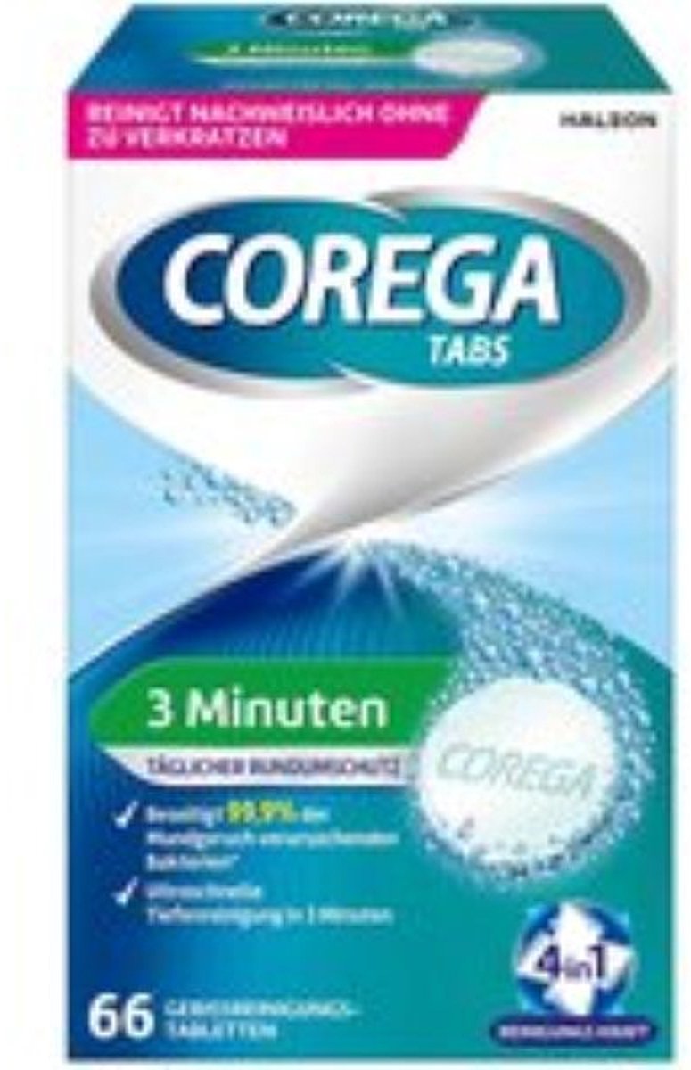 Corega Gebitsreiniger Tabletten 3 Minuten – 66 stuks – Snelle reiniging van kunstgebitten