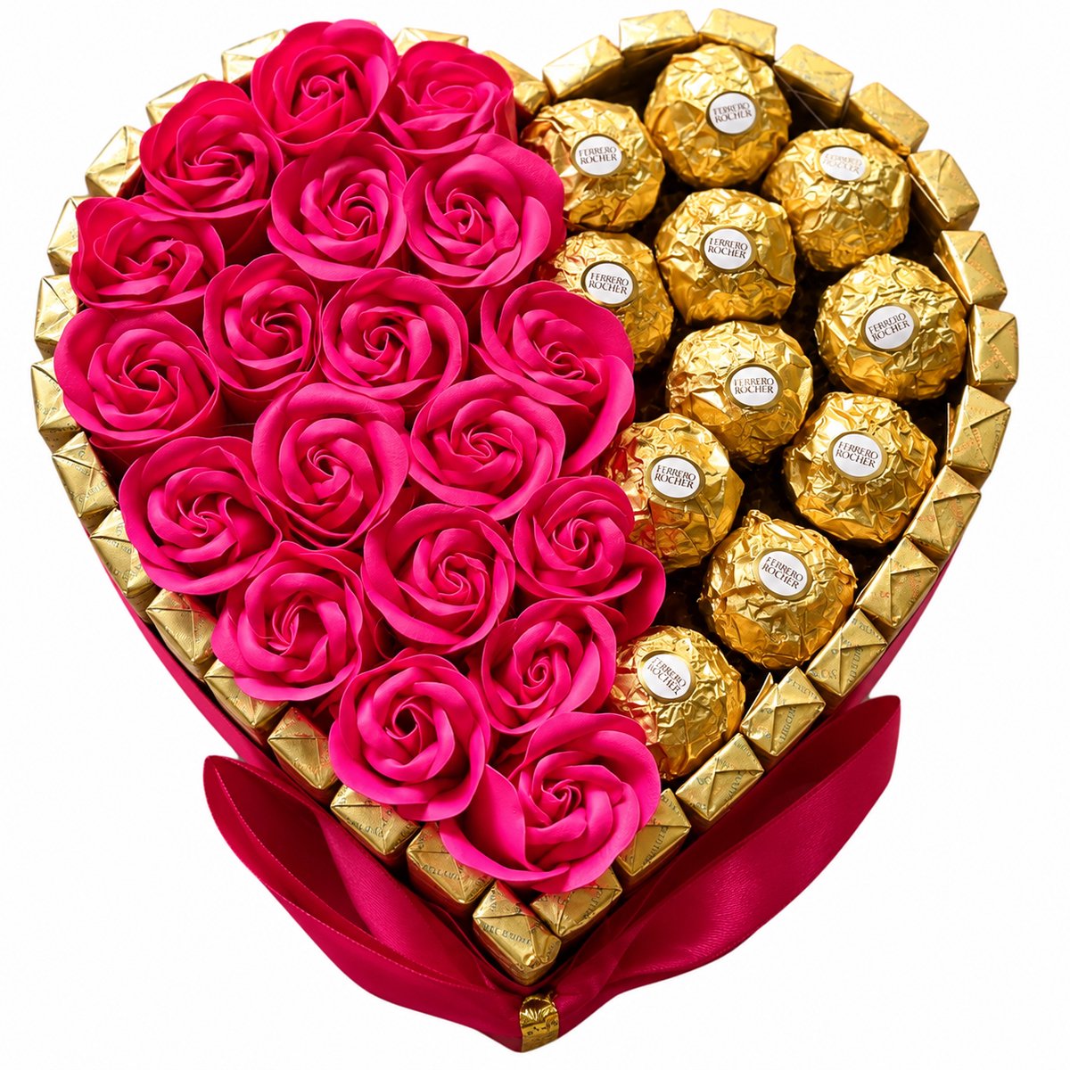 Nina’s Giftshop® Chocolade Hart Cadeau voor Haar – Valentijn Cadeau voor Vrouw – Ferrero Rocher & Merci – Chocolade Cadeau