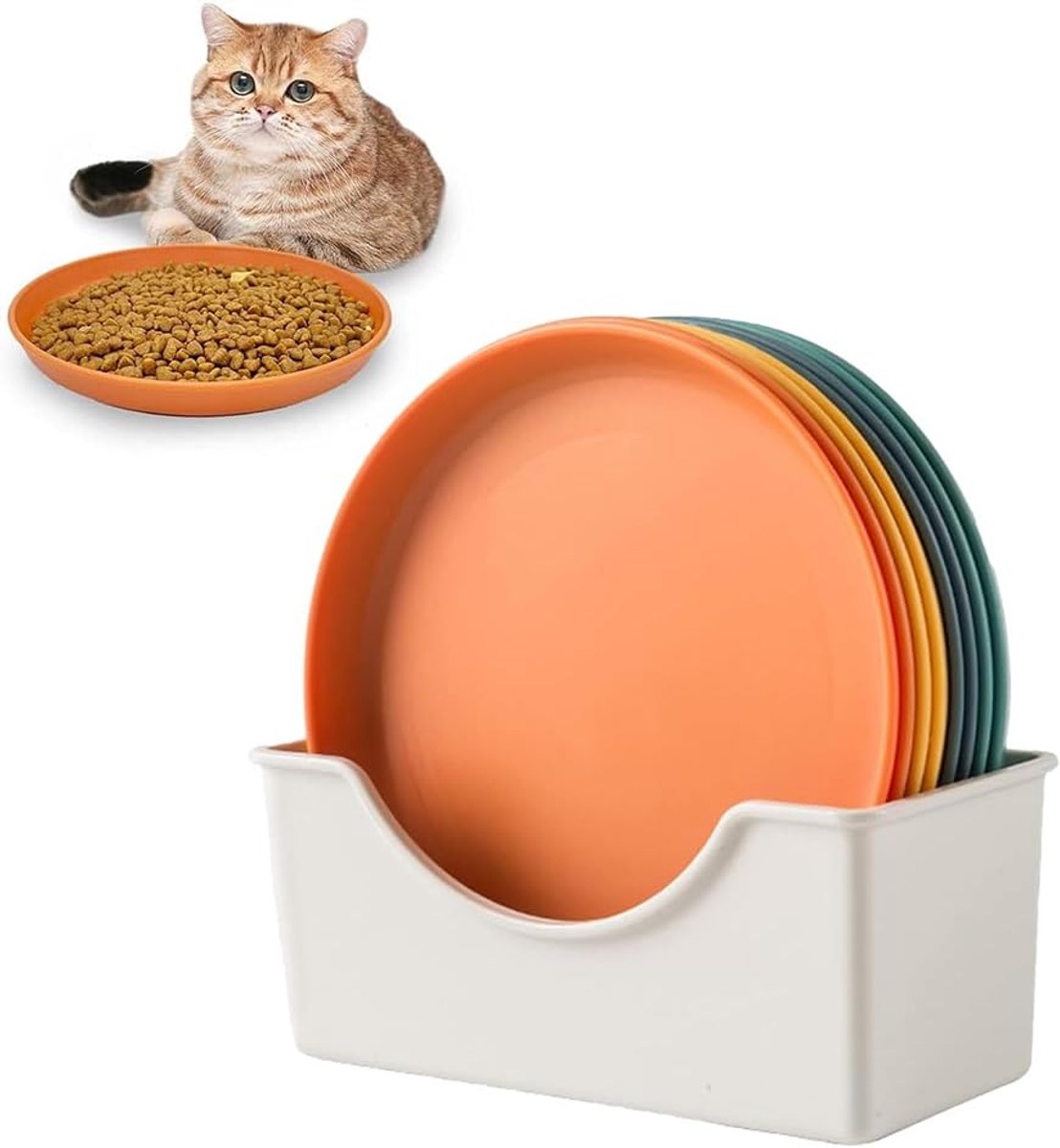 Voerbak kat kat borden, 8 stuks platte kattenbakken set, 5,9 inch ronde kattenvoerbakken voor droog- en natvoer, kleurrijke voerbakken voor katten, kattenbak plat en eenvoudig.