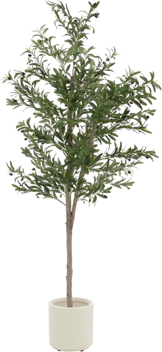 Kunst Olijfboom 210 cm Grote Kunstplanten Kunstplant met Natuurlijke Houten Stam en Vruchten Nep Plastic Planten in Pot voor Binnen en Buiten Kunstboom Als Echt Voor Woonkamer Kantoor