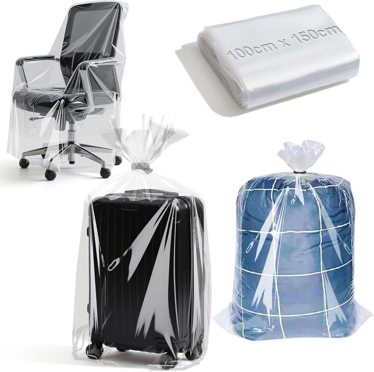 Zakken, groot, 6 stuks, 100 x 150 cm, plastic zakken, grote opbergzak, transparant, stofdicht, voor koffer, bagage, meubels, dekbedden, bureaustoelen, pluche dieren