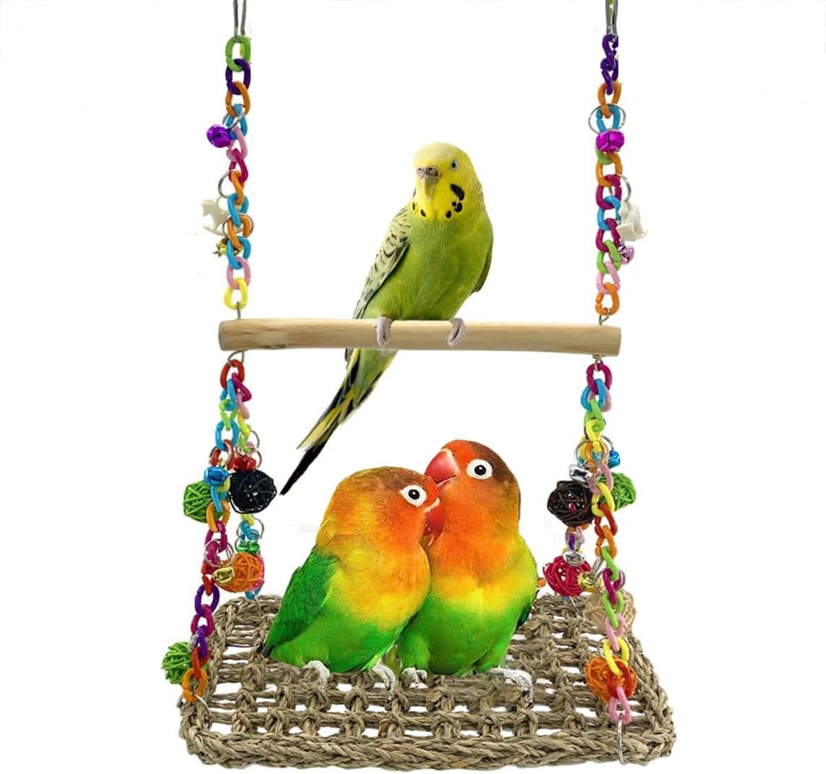 Vogelschommel speelgoed met houten baars, perfect voor dwergpapegaaien, conures, parkieten, papegaaien, parkieten, valkparkieten, grote papegaaien