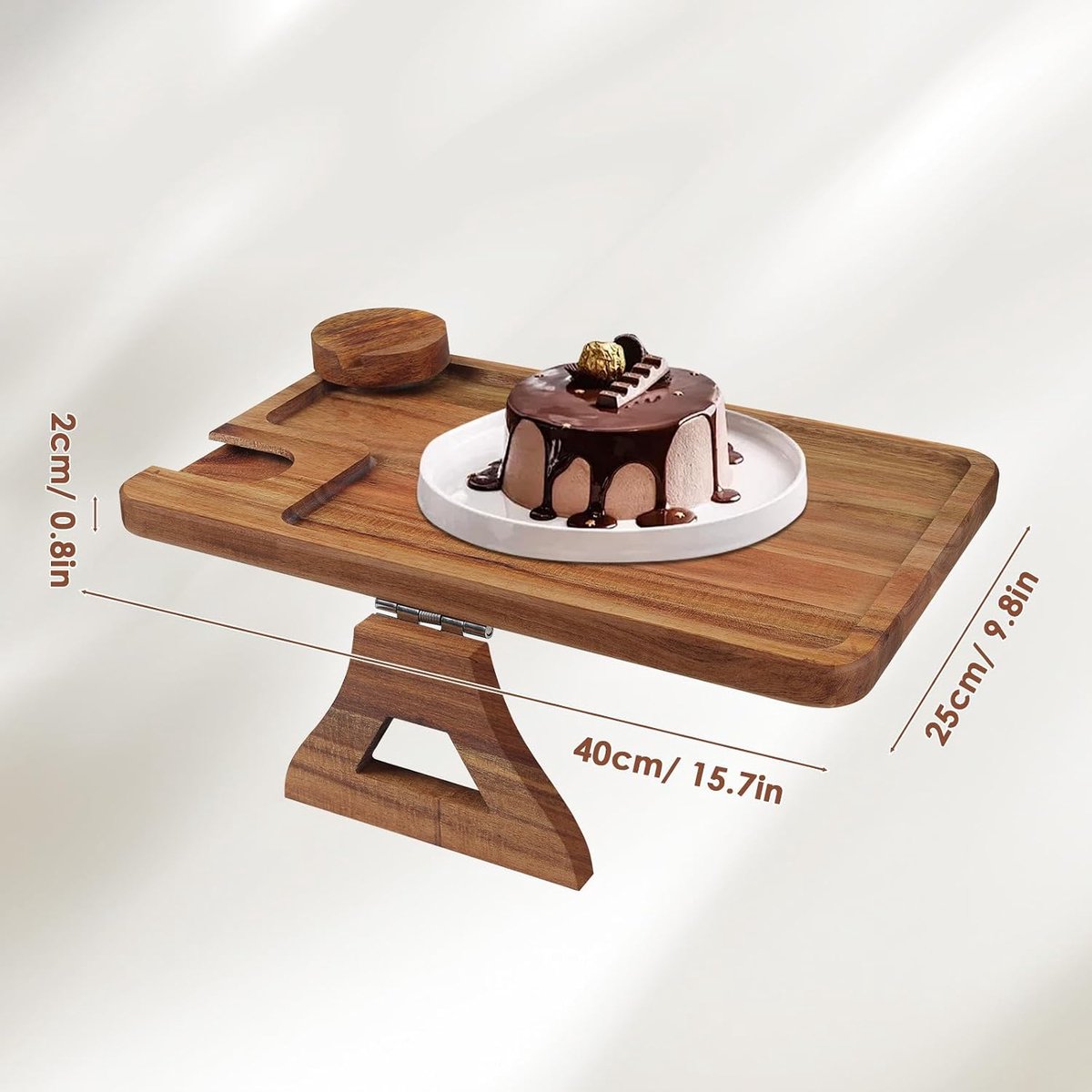 Bank Arm Dienblad, Acacia Hout Clip On Sofa Armleuning Tafel met Wijnglas Houder, Opvouwbare Fauteuil Tray met 360 ° gedraaide telefoonhouder, Bankleuning tafel voor Snack Afstandsbediening — cadeau in Kookcadeaus - foto 2