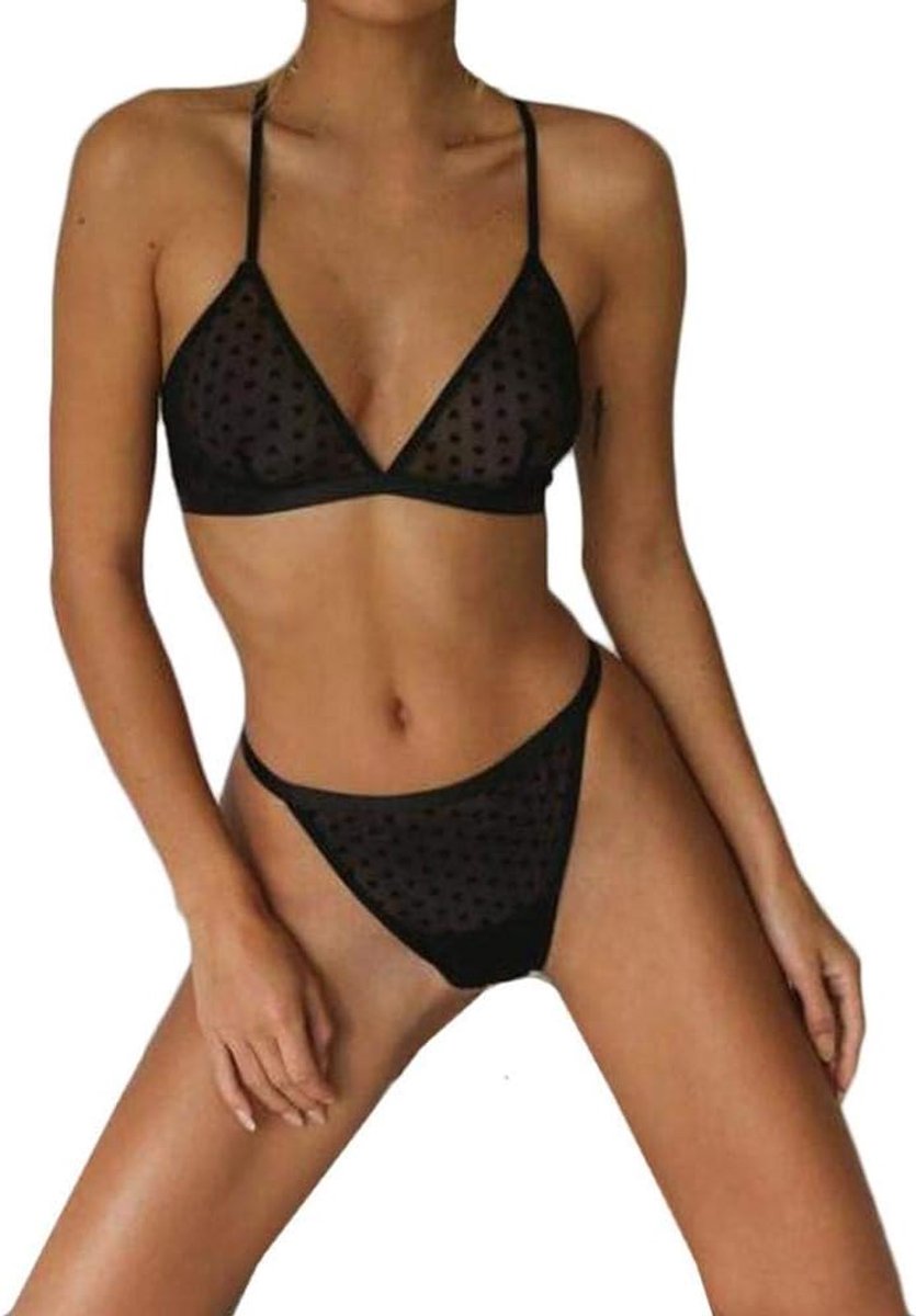Kleding Erotische Lingerie Vrouwen Sexy V-hals Beha G-String Ondergoed Perspectief Nachtkleding Costume-Black_L