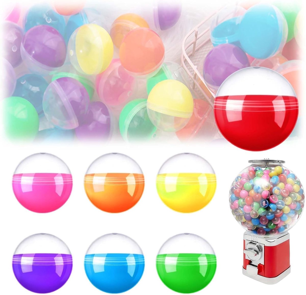 120 stuks kleine ronde capsules, kunststof ballen, kunststof ballen om te vullen, vulbare acrylballen, knutselballen van kunststof voor het vullen van kerstversiering en gadgets (veelkleurig
