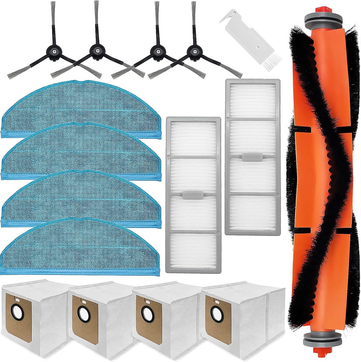 Accessoireset voor Philips Homerun serie 7000 XU7100/01 XU7100/02 stofzuigerreserveonderdeel, rolborstel, 4 reinigingsdoeken, 4 stofzakken, 4 zijborstels, 2 filters