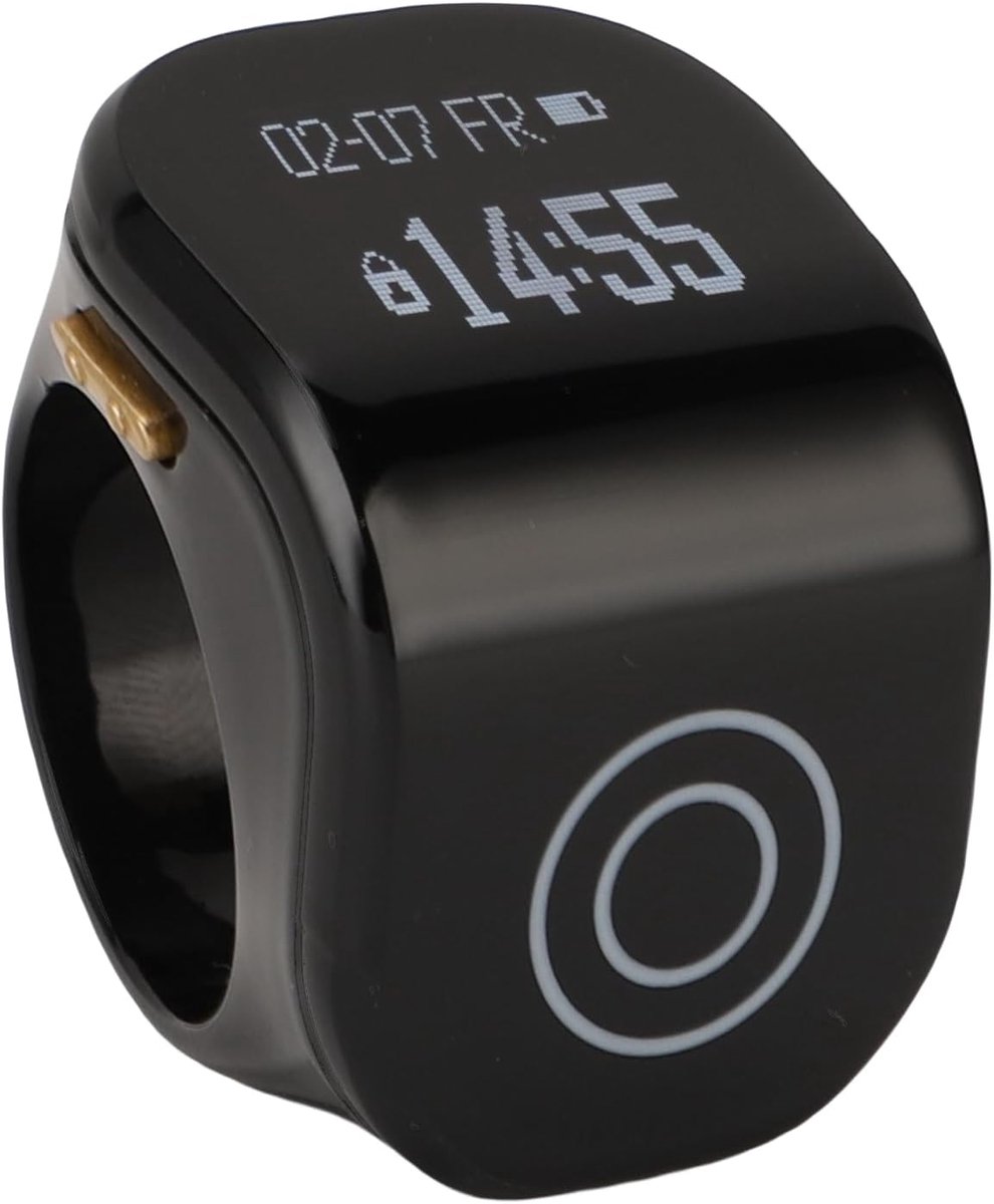 Tasbih Zikr -Ring, Heldere Lcd Display Ring Vinger Teller, Intelligente Touch Digitale Teller Gebedsherinnering Ring (BLACK)