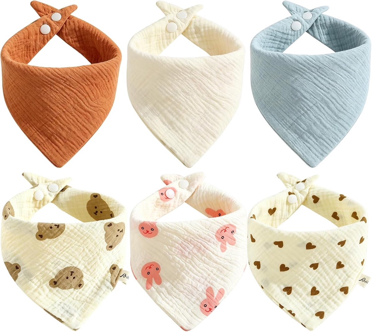 6 stuks slabbetjes voor baby's, driehoekige doek, katoen, driehoekige slabbetjes met verstelbare drukknopen, halsdoek, babyslabbetjes, zacht, absorberend, voor pasgeborenen
