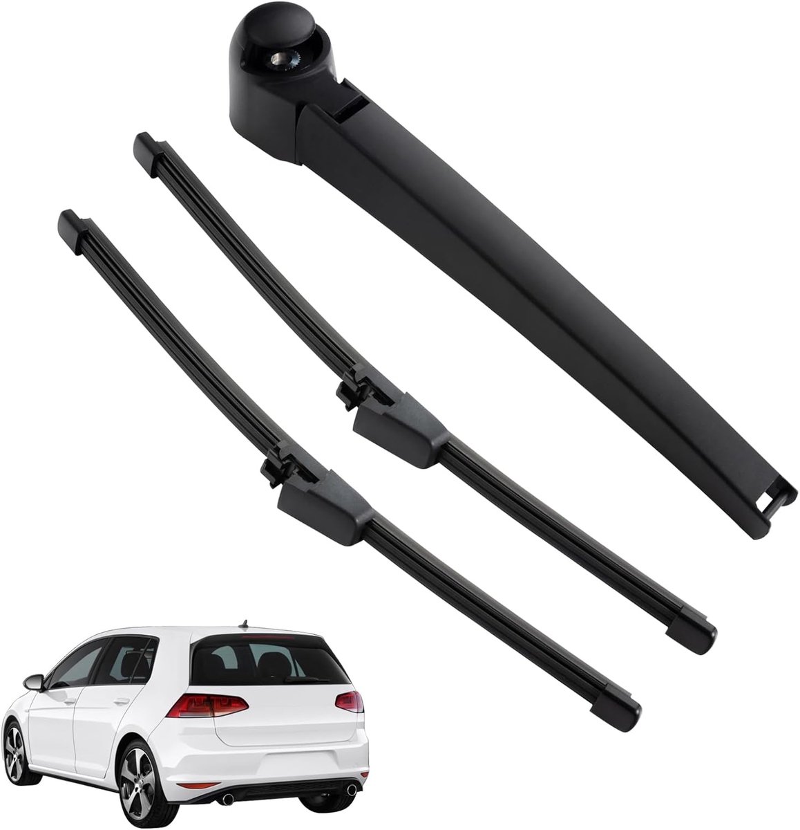 Ruitenwisserset voor VW Golf 5 | 2 stuks auto-achterruitwisser en 1 stuk achterruitwisserarm vervanging zwart compatibel voor 2002-2009 VW Polo MK4, 2003-2009 VW Golf MK5