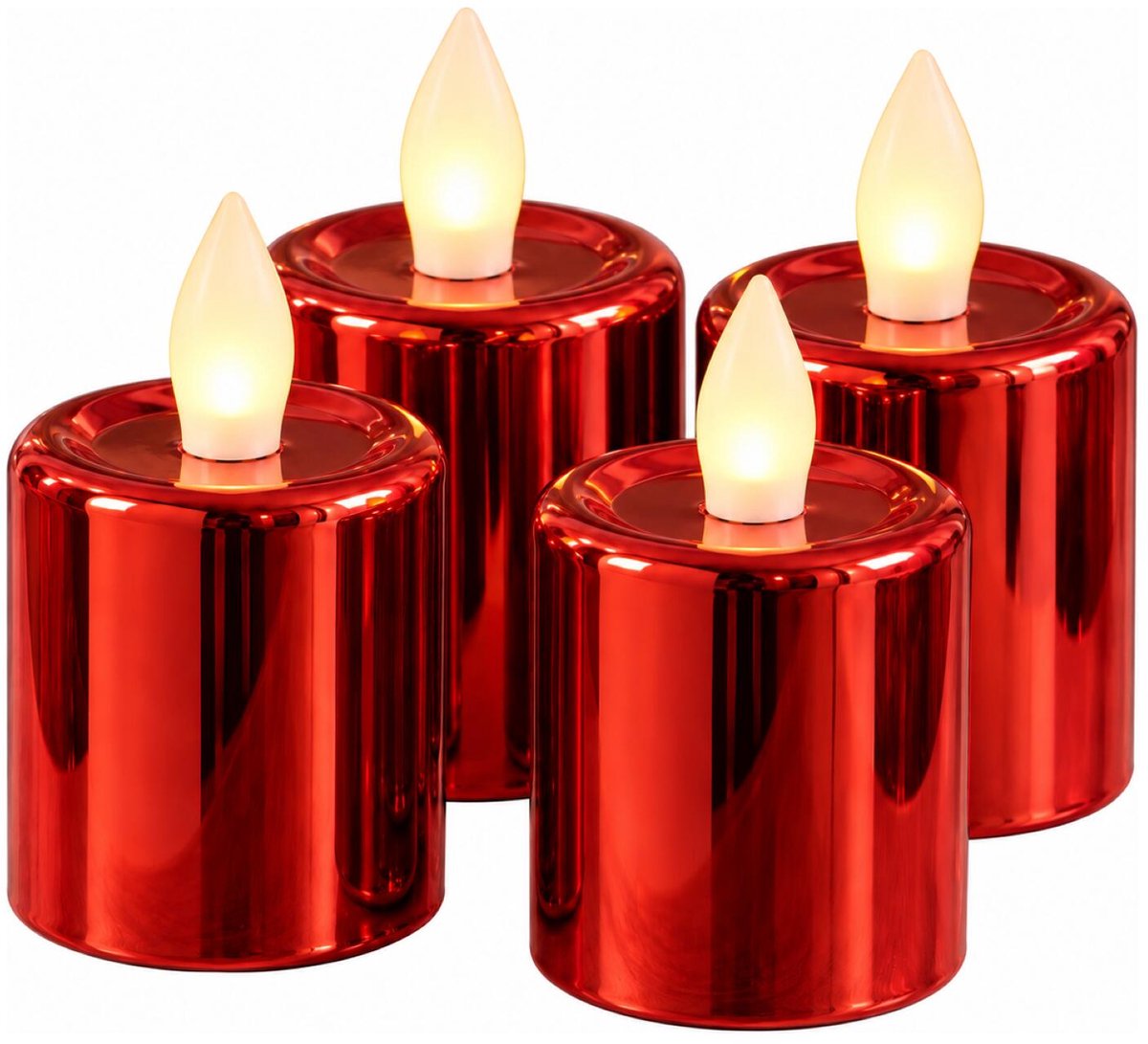 Feeric lights & Christmas Kaarsen - 4x stuks - rood - LED - H8.7 cm - glans