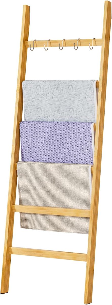 Handdoekladder Bamboe 6 Sporten: HxB 170 x 60 cm met 5 S-Haken