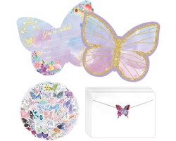 Uitnodigingen met Enveloppen en Stickers voor Meisjes Vlinder Thema Verjaardagsfeest, Baby Shower Bruiloft, 120 x 150 mm