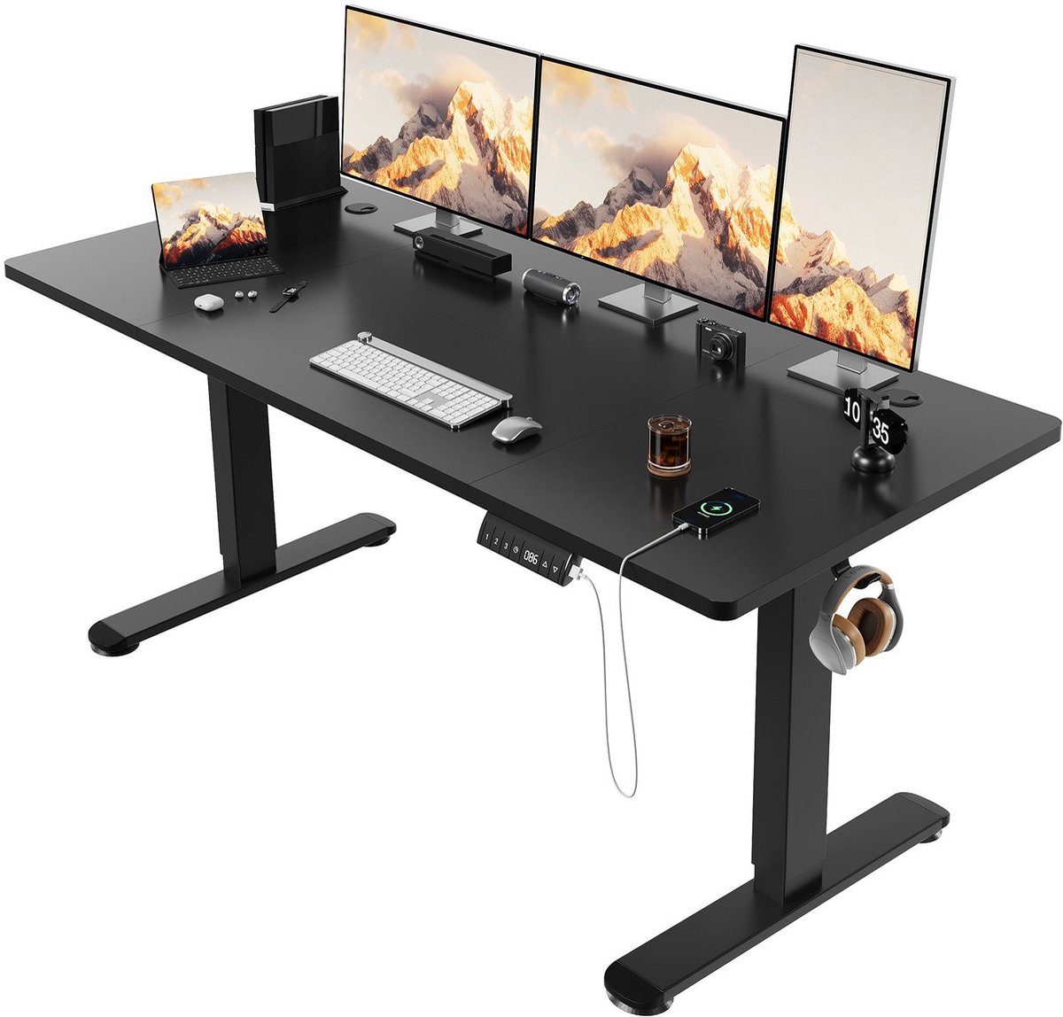 Devoko Elektrisch Verstelbaar Zit-Sta Bureau 160 × 80 cm – 18 mm Dik Tafelblad – Hoogte 72–118 cm – 3 Geheugenstanden en LED-Display – 4000 TPM Stille Motor – Draagvermogen 80 kg – Zwart