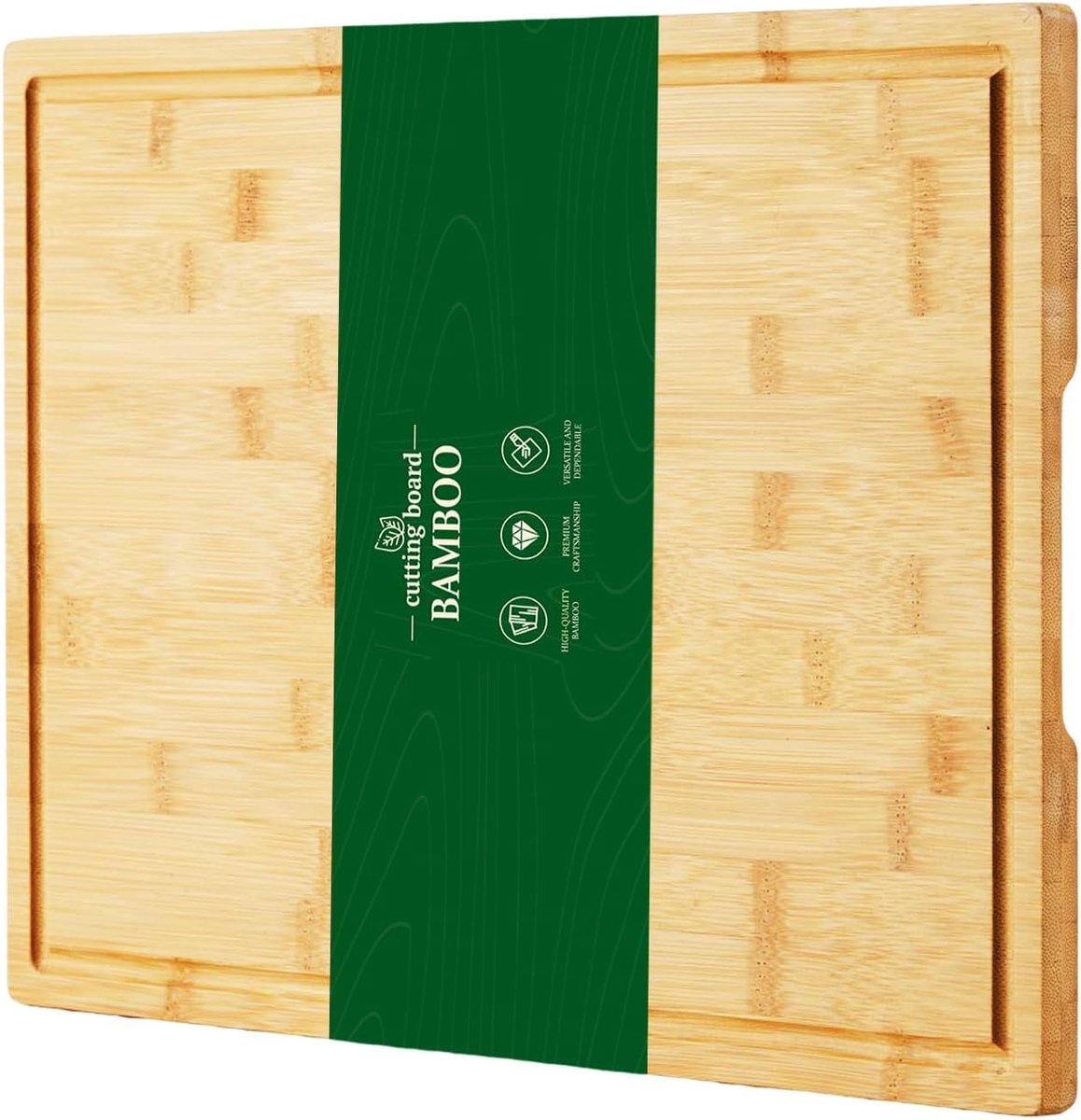 Bamboe snijplank voor keuken, 45,7 x 30,5 cm, 1,5 cm dikke houten snijplank met diepe sapgroeven, messenvriendelijk en gemakkelijk te reinigen, houten dienblad voor appartement