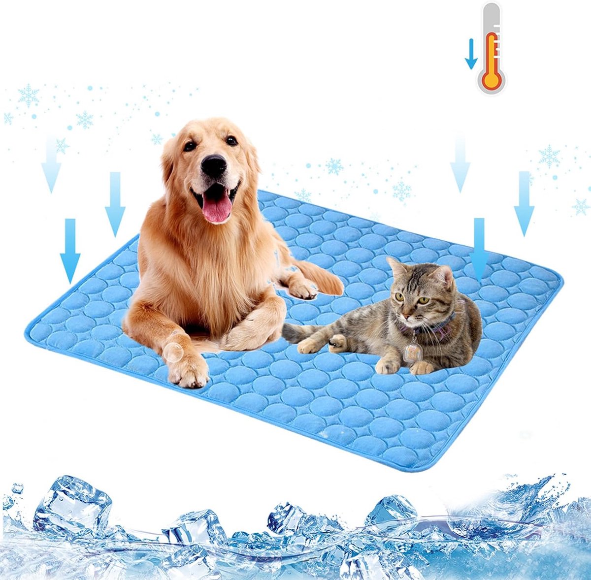 Koelmat voor honden, zelfkoelende mat voor honden in de hete zomer, zelfkoelingsmat, wasbare koelmat voor huisdieren voor kleine en middelgrote katten en honden (blauw, L - 55 x 75 cm)