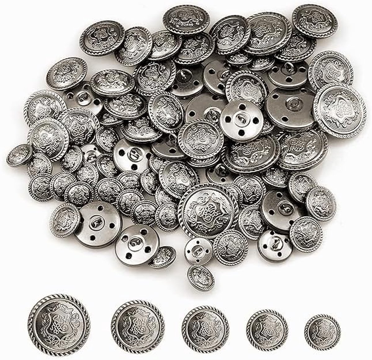50 stuks metalen knoppen, oogje knoppen Traditionele knoppen Antieke naa knoppen Metalen knoppen met as vintage badge ronde knoppen voor pakken jassen (15 mm-30 mm)