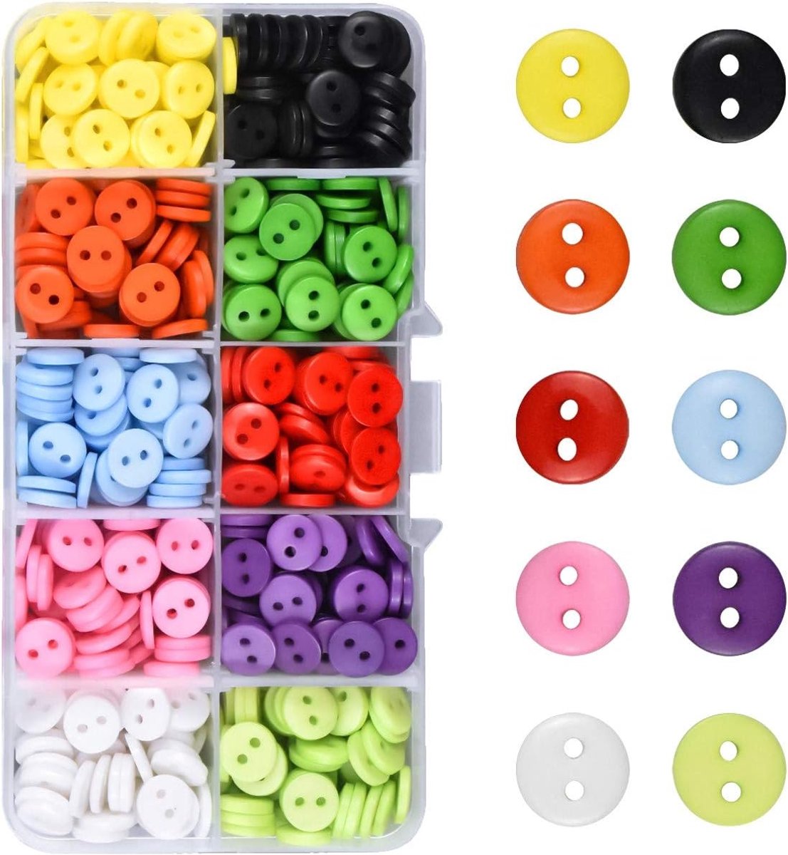 Knopen voor knutselen 750 stuks breien gekleurde naaiknop, hars met plastic opbergdoos voor scrapbooking doe-het-zelf handgemaakt ornament