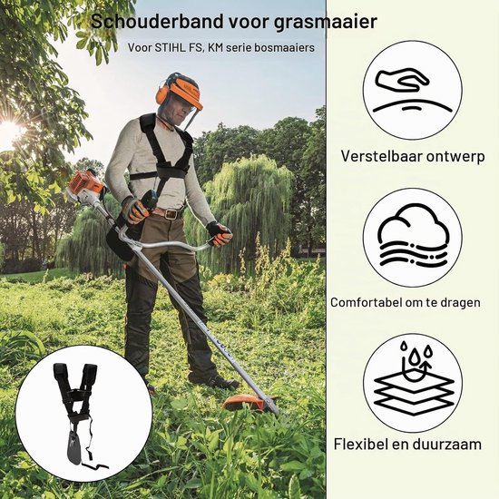 Dubbele schouder voor bosmaaiers en grastrimmers, verstelbare draagriem met gevoerd materiaal, schouderriem voor bosmaaier, schouderriem trimmerriemen van nylon, zwart — afbeelding 3